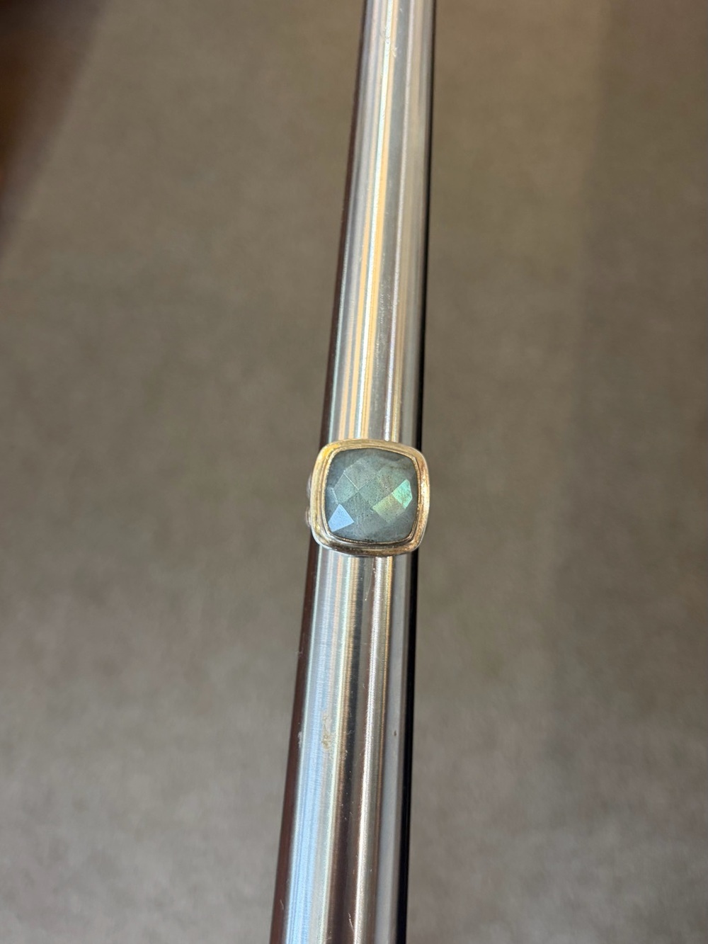 925 Sterling Silver Gold-Trim Faceted Labradorite Gemstone Ring sz 7.75